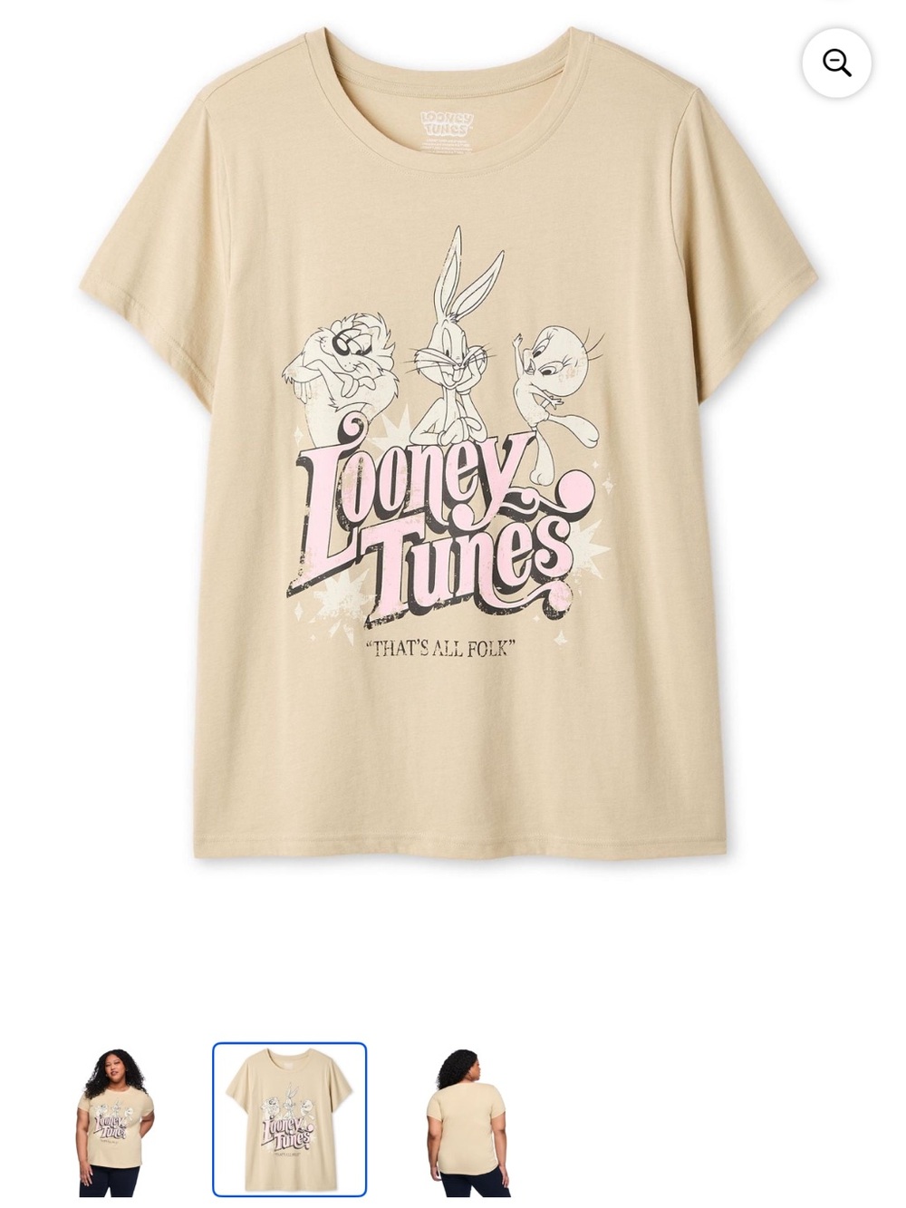 Looney Tunes Women’s Plus Graphic T-Shirt Beige NWT 1X